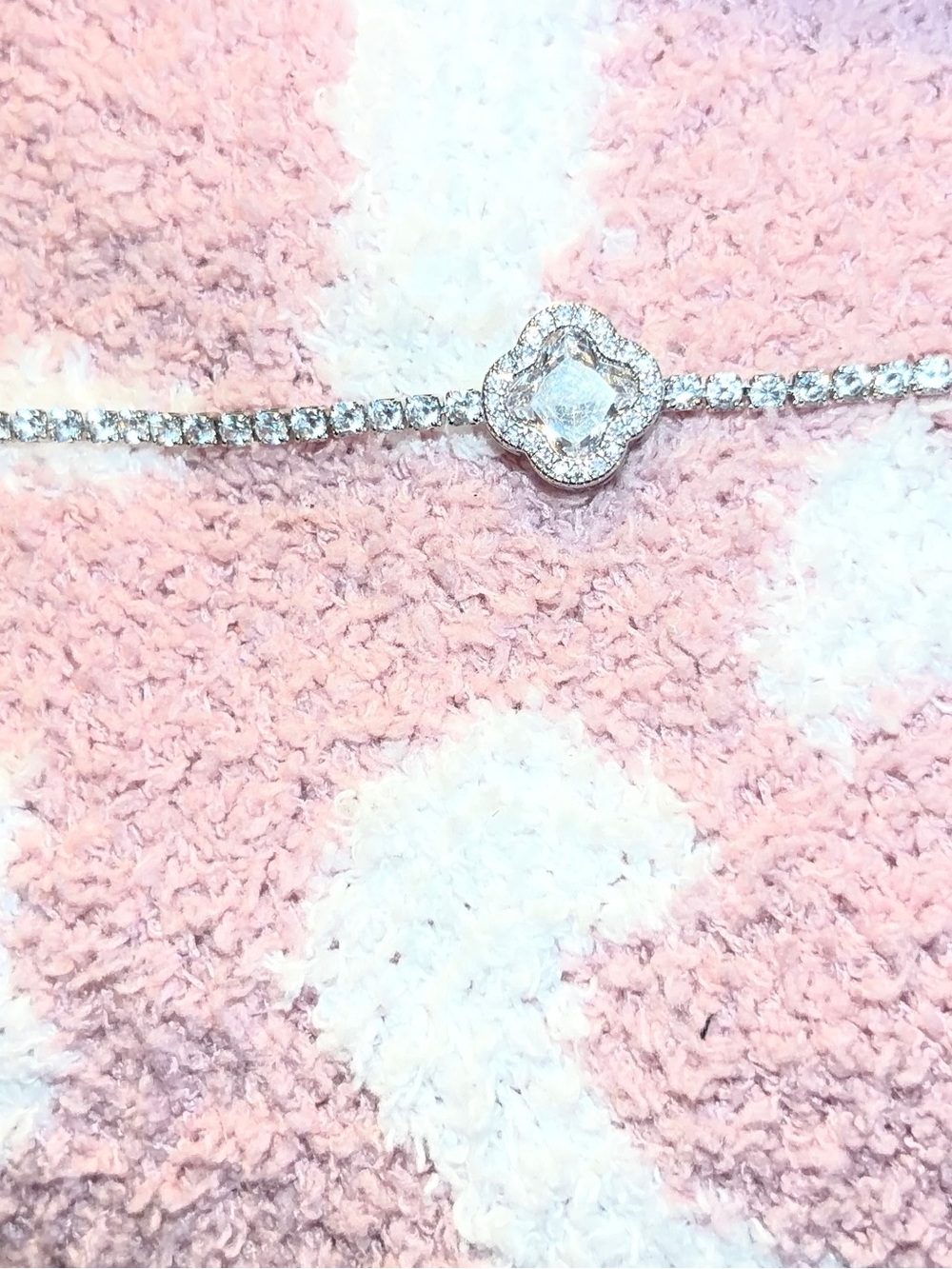 Silver Crystal Clover Tennis Bracelet - Pink